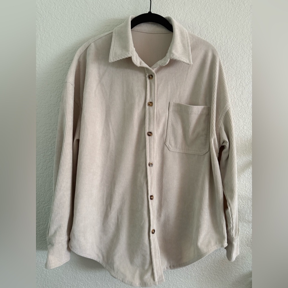 Beige Corduroy Button-Up Shirt